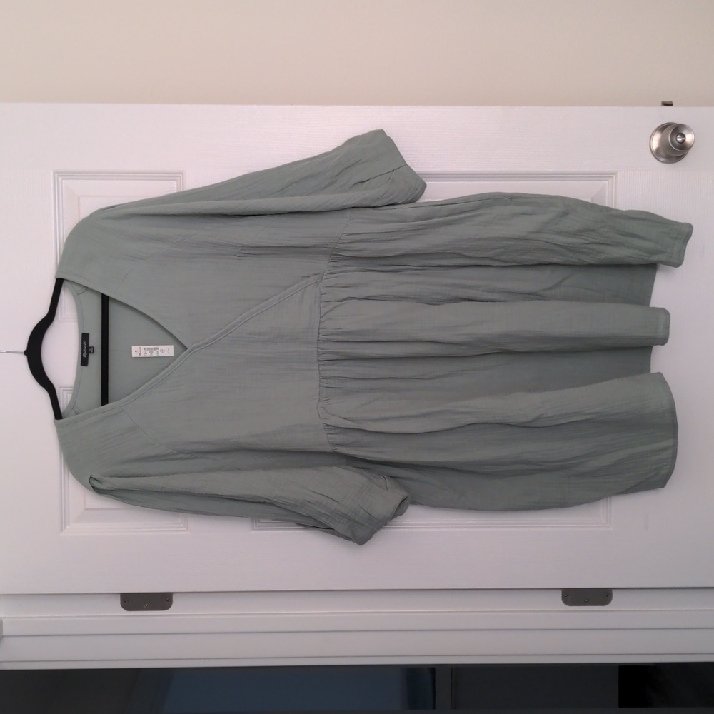 NWT Madewell Plus Marianna Puff-Sleeve Mini Dress / 1X / FROSTED SAGE